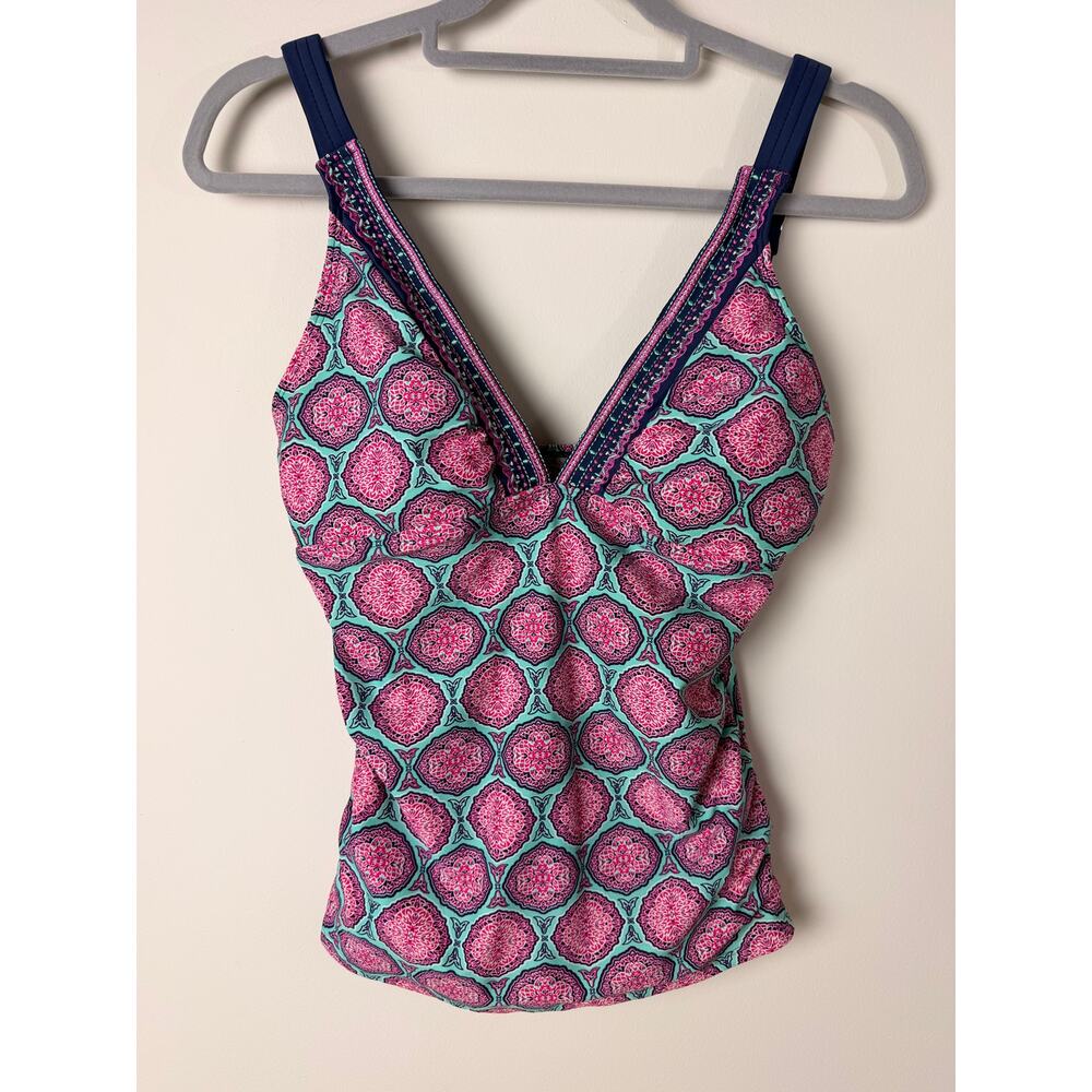 Cabana Life Printed Tankini Swim Top Small Straps Built In Bra Beach Vacation